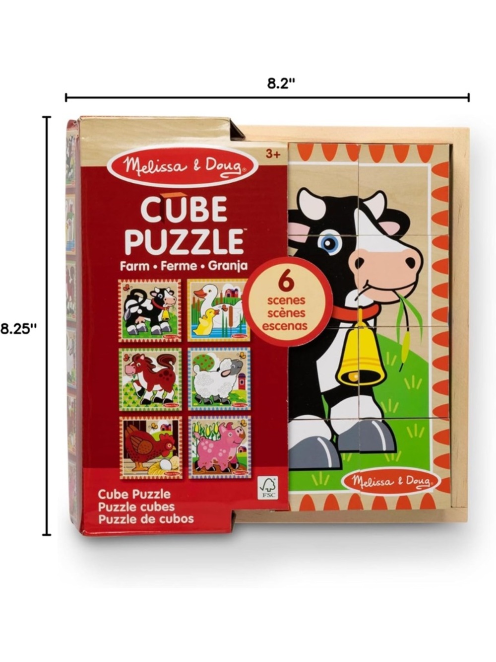 Melissa & Doug Farm 6 puzzle cube Wooden Puzzle Blocks set - Picture 2 of 3